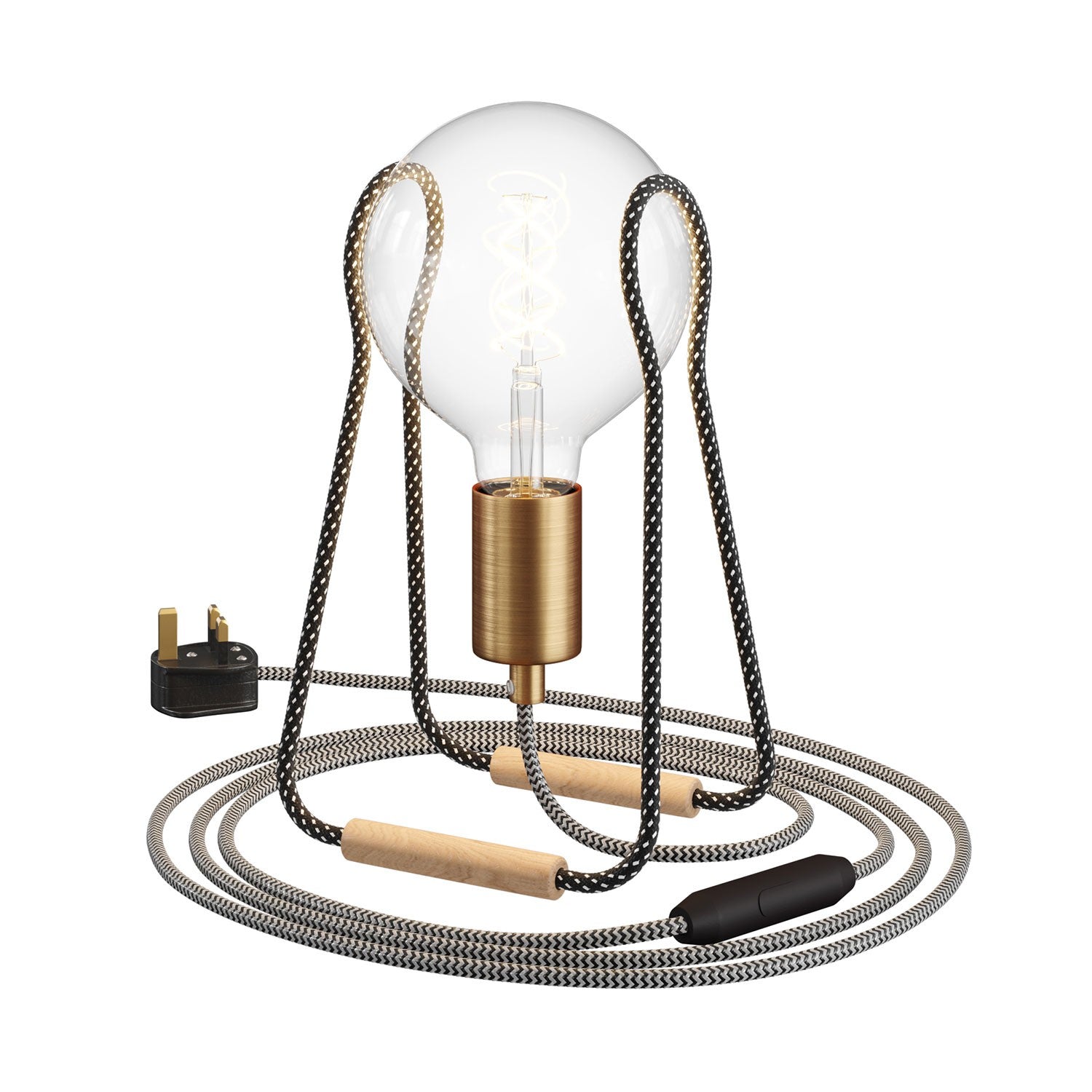 Kovová stolní lampa Taché s bukovou nohou a stmívatelnou LED žárovkou 4W