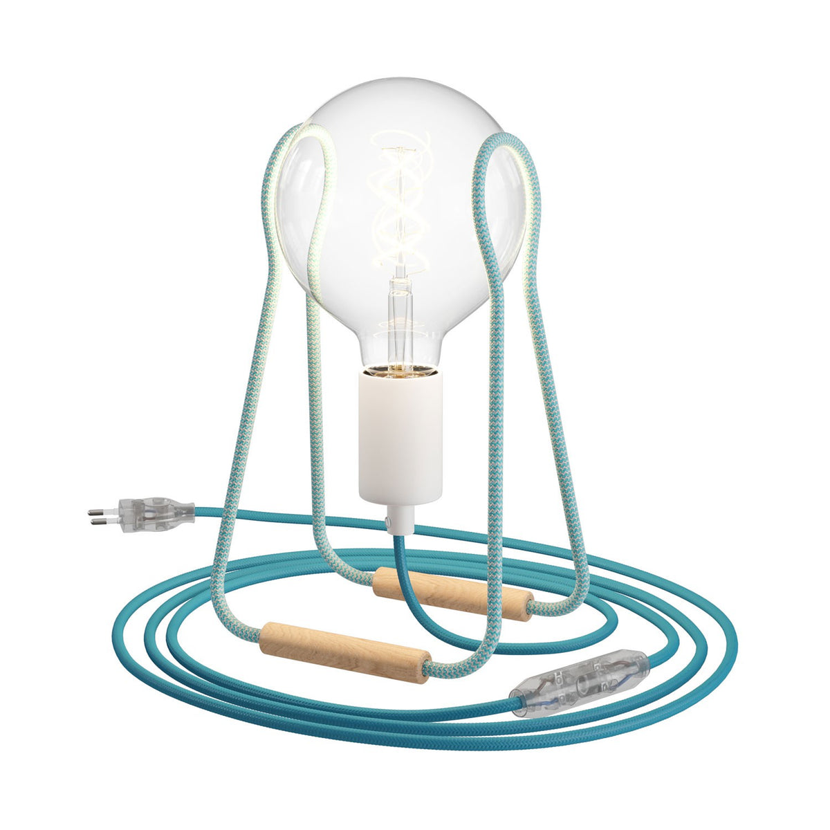 Kovová stolní lampa Taché s bukovou nohou a stmívatelnou LED žárovkou 4W