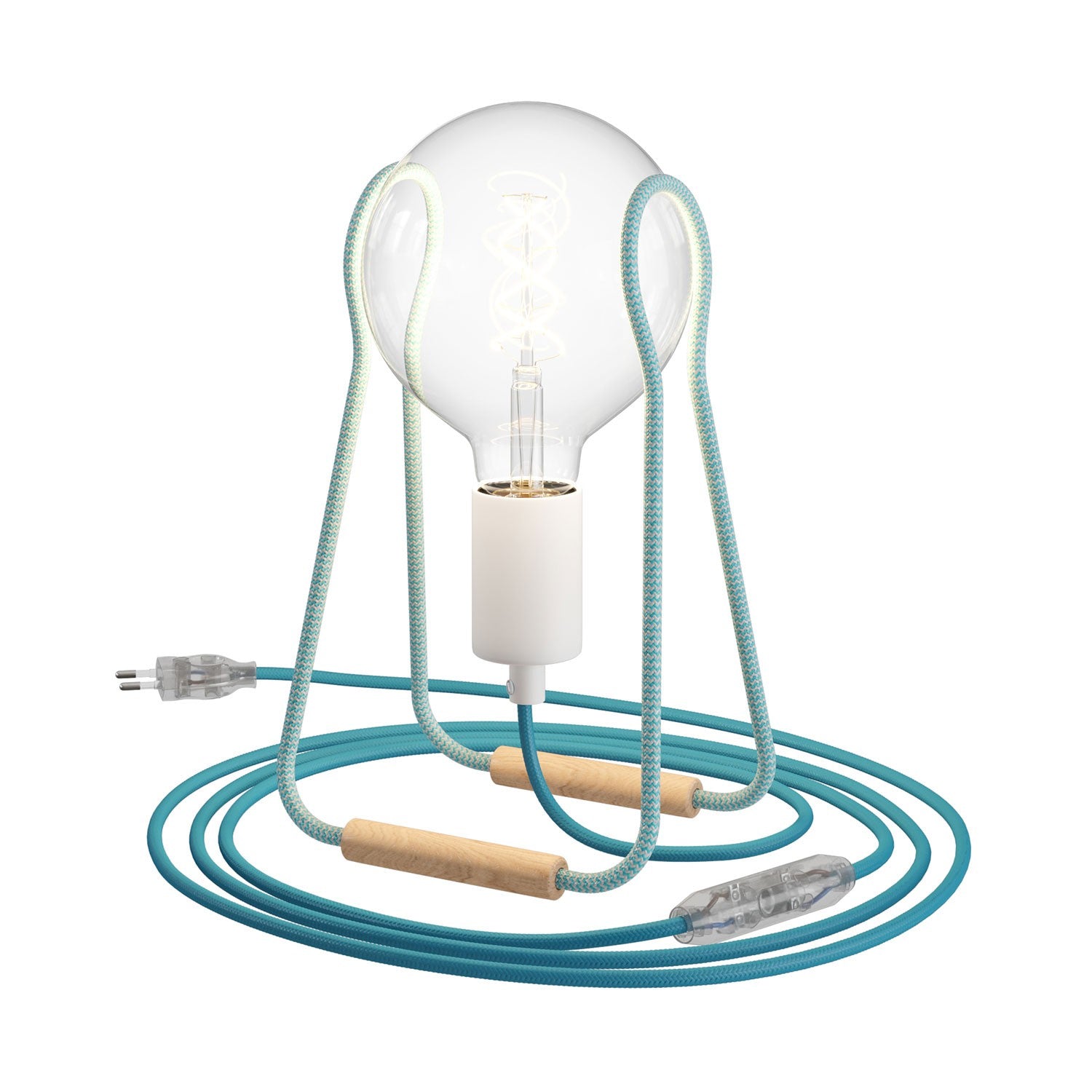 Kovová stolní lampa Taché s bukovou nohou a stmívatelnou LED žárovkou 4W