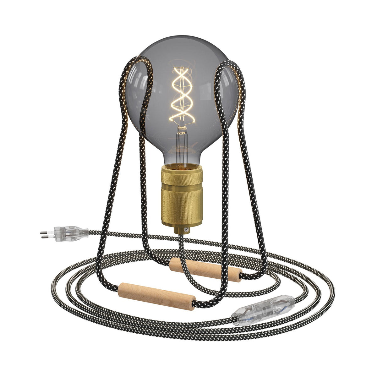 Taché Elegant, stolní lampa s textilním kabelem, buková noha, 7W LED, 640 Lm