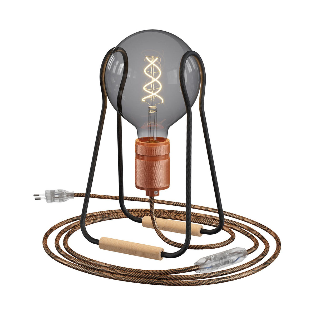 Taché Elegant, stolní lampa s textilním kabelem, buková noha, 7W LED, 640 Lm