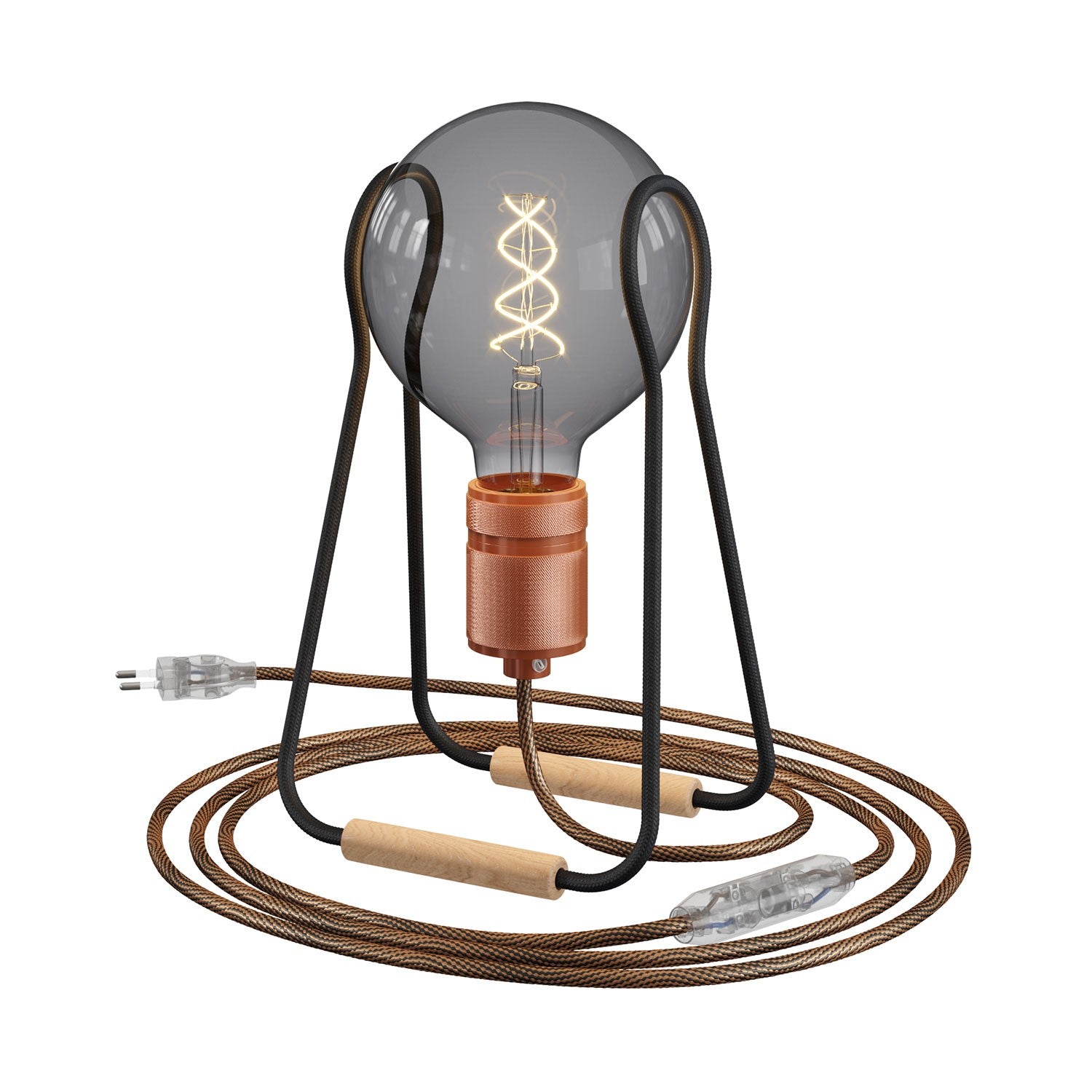 Taché Elegant, stolní lampa s textilním kabelem, buková noha, 7W LED, 640 Lm