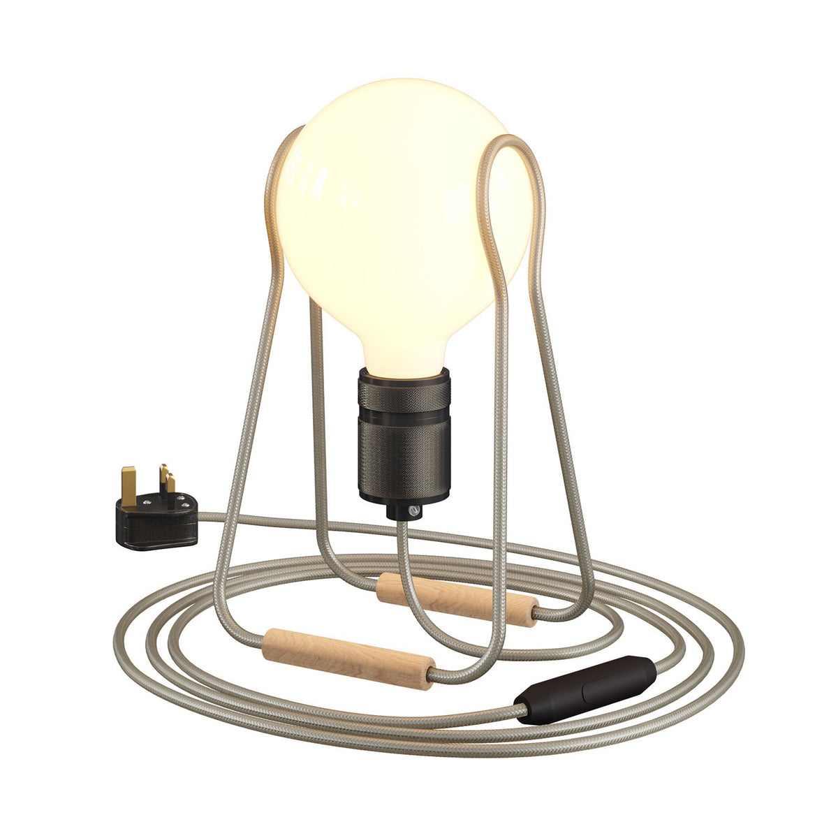Taché Elegant, stolní lampa s textilním kabelem, buková noha, 7W LED, 640 Lm