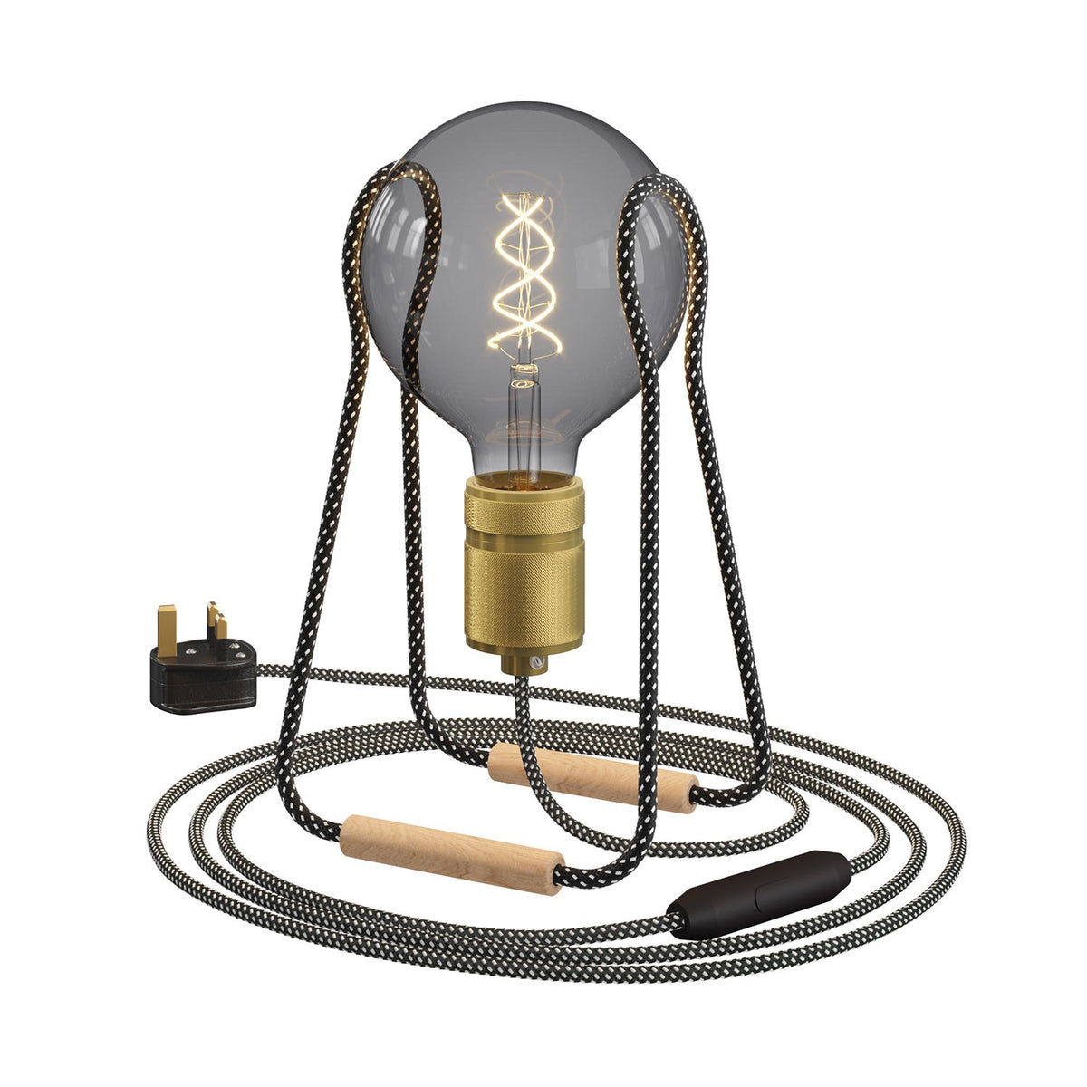 Taché Elegant, stolní lampa s textilním kabelem, buková noha, 7W LED, 640 Lm