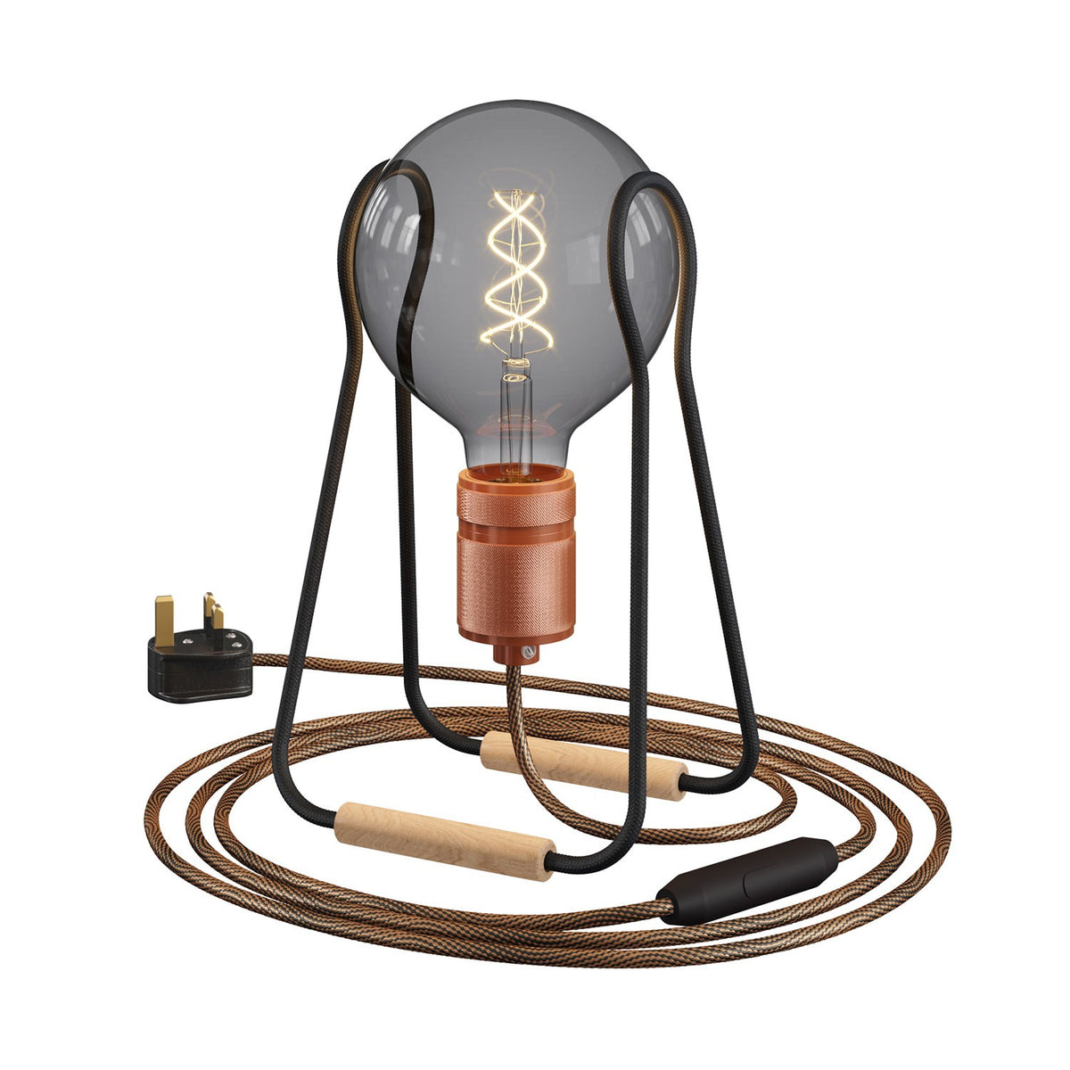 Taché Elegant, stolní lampa s textilním kabelem, buková noha, 7W LED, 640 Lm