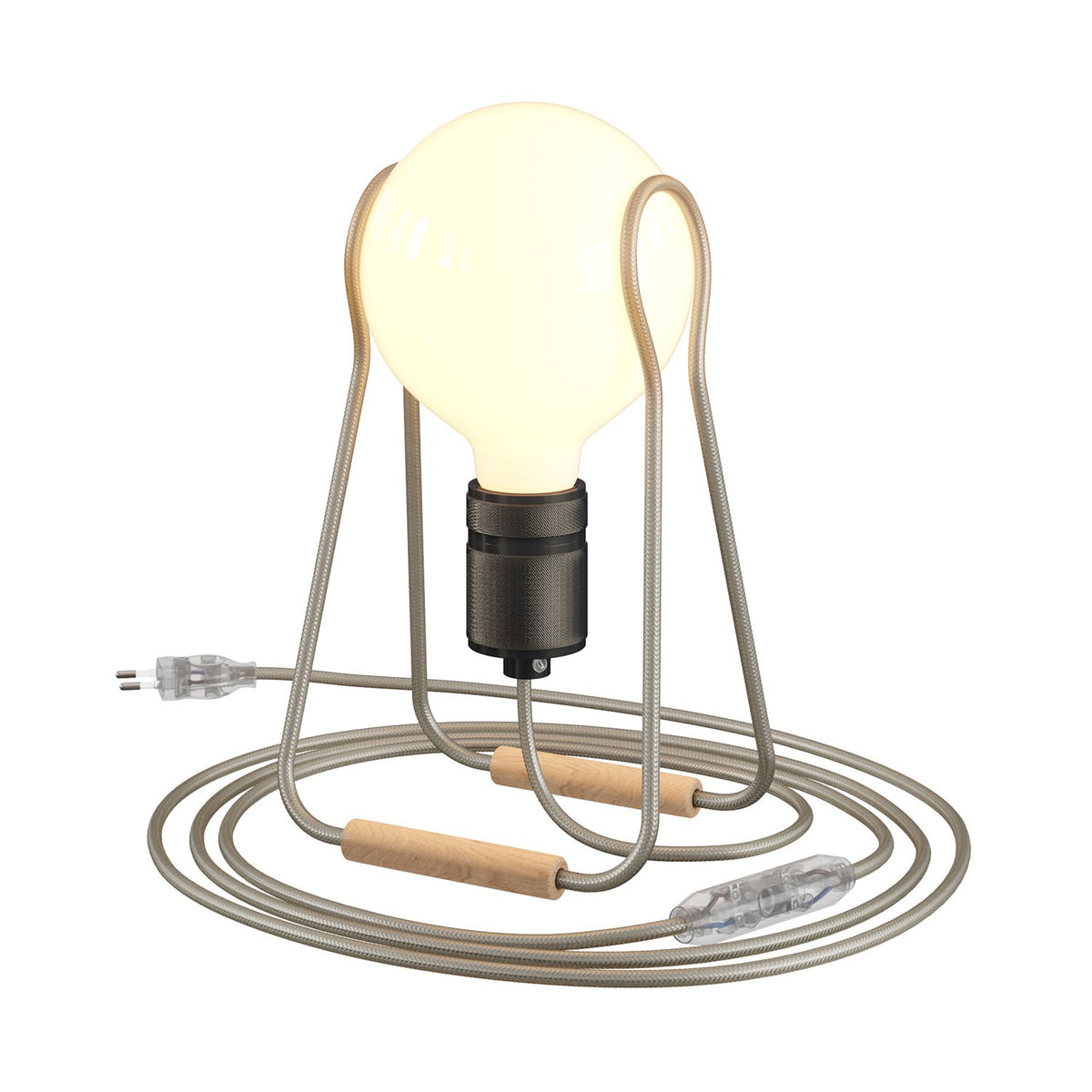 Taché Elegant, stolní lampa s textilním kabelem, buková noha, 7W LED, 640 Lm