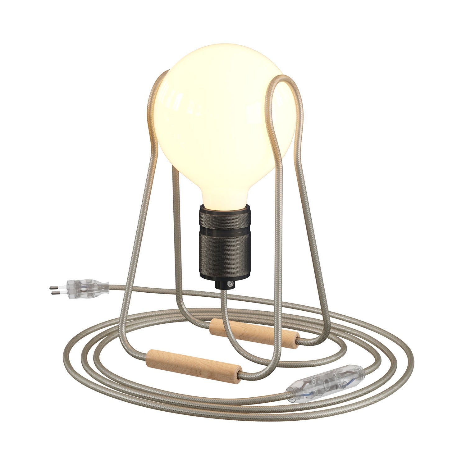 Taché Elegant, stolní lampa s textilním kabelem, buková noha, 7W LED, 640 Lm