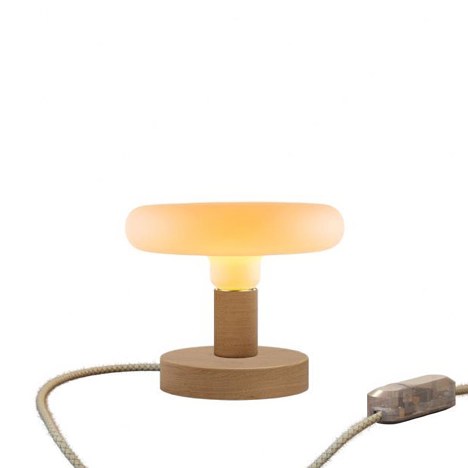 Dřevěná stolní lampička Posaluce Disk, průměr 12 cm, výška 9,7 cm, E27 max 70 W