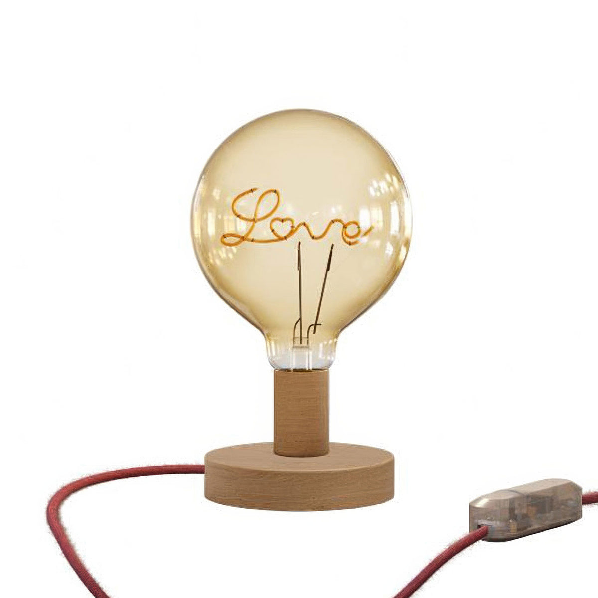 Dřevěná stolní lampa Posaluce Love, průměr 12 cm, E27 max 70 W