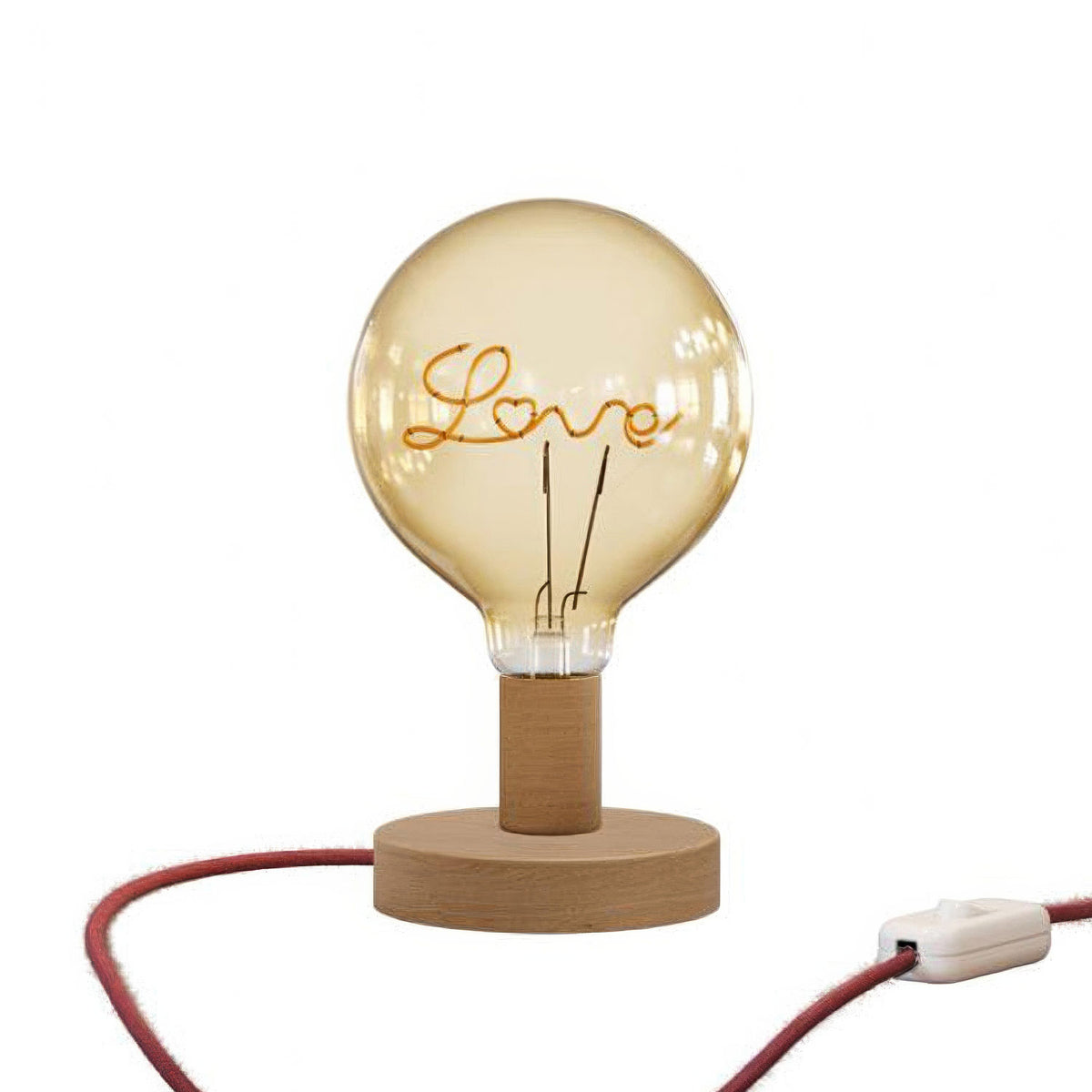 Dřevěná stolní lampa Posaluce Love, průměr 12 cm, E27 max 70 W