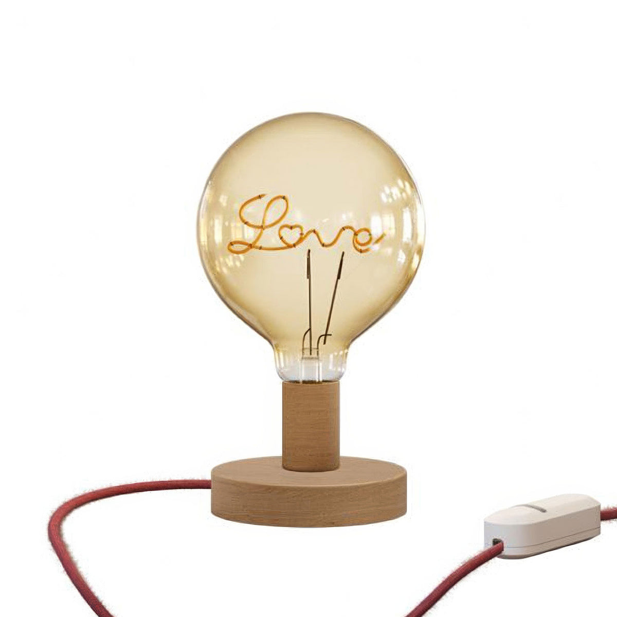 Dřevěná stolní lampa Posaluce Love, průměr 12 cm, E27 max 70 W