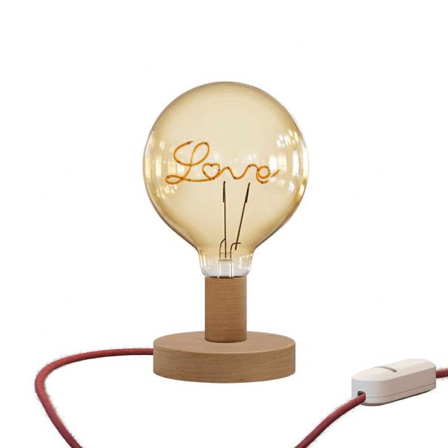 Dřevěná stolní lampa Posaluce Love, průměr 12 cm, E27 max 70 W