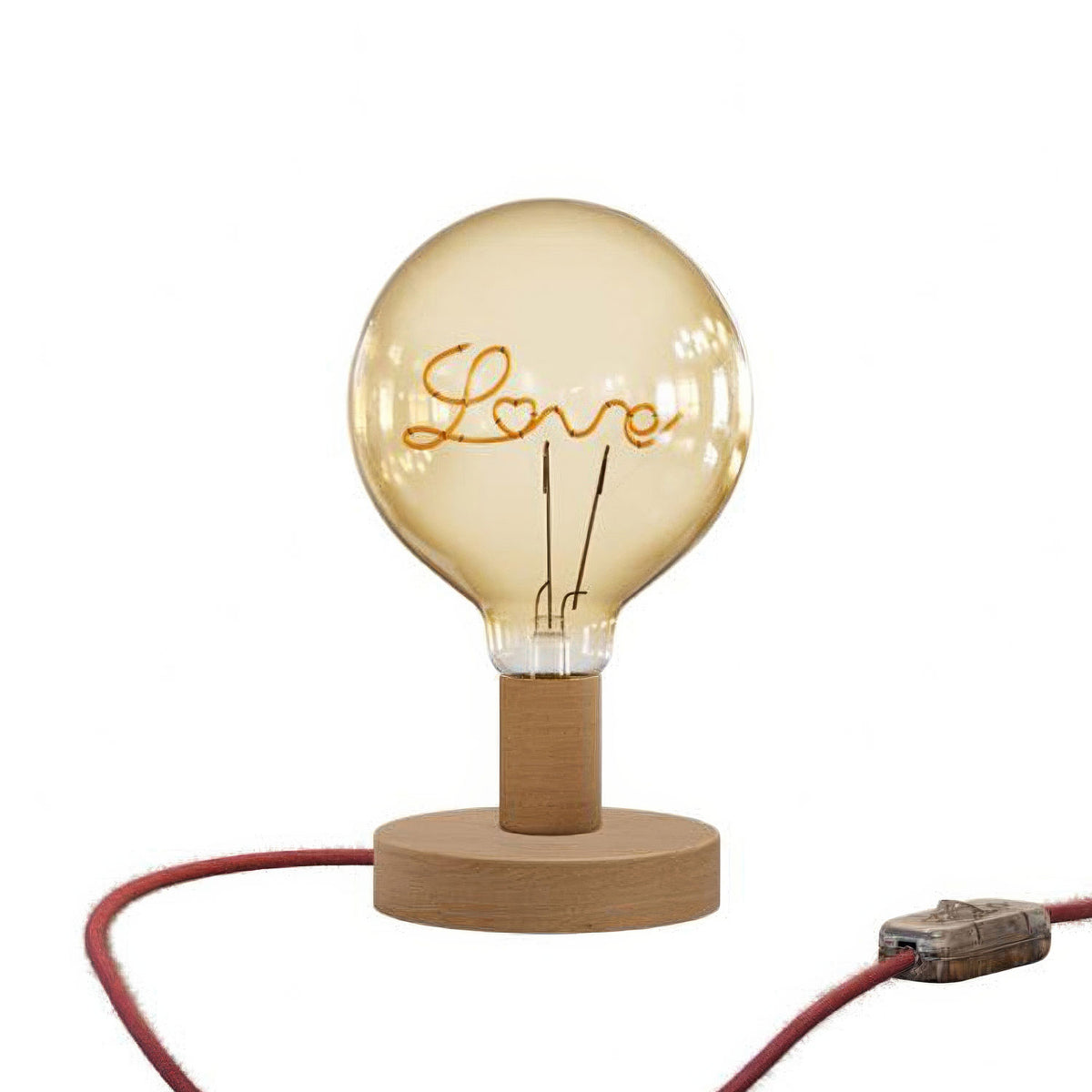 Dřevěná stolní lampa Posaluce Love, průměr 12 cm, E27 max 70 W