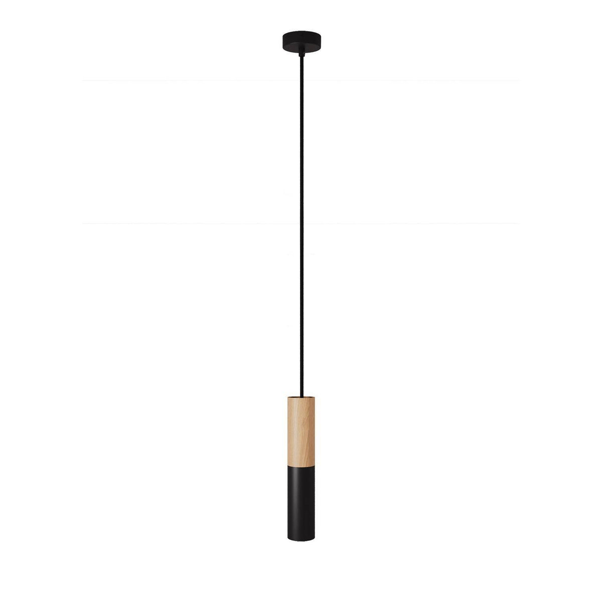 Závěsná lampa Tub s dřevěným a kovovým stínidlem, 190 cm kabelu, E14