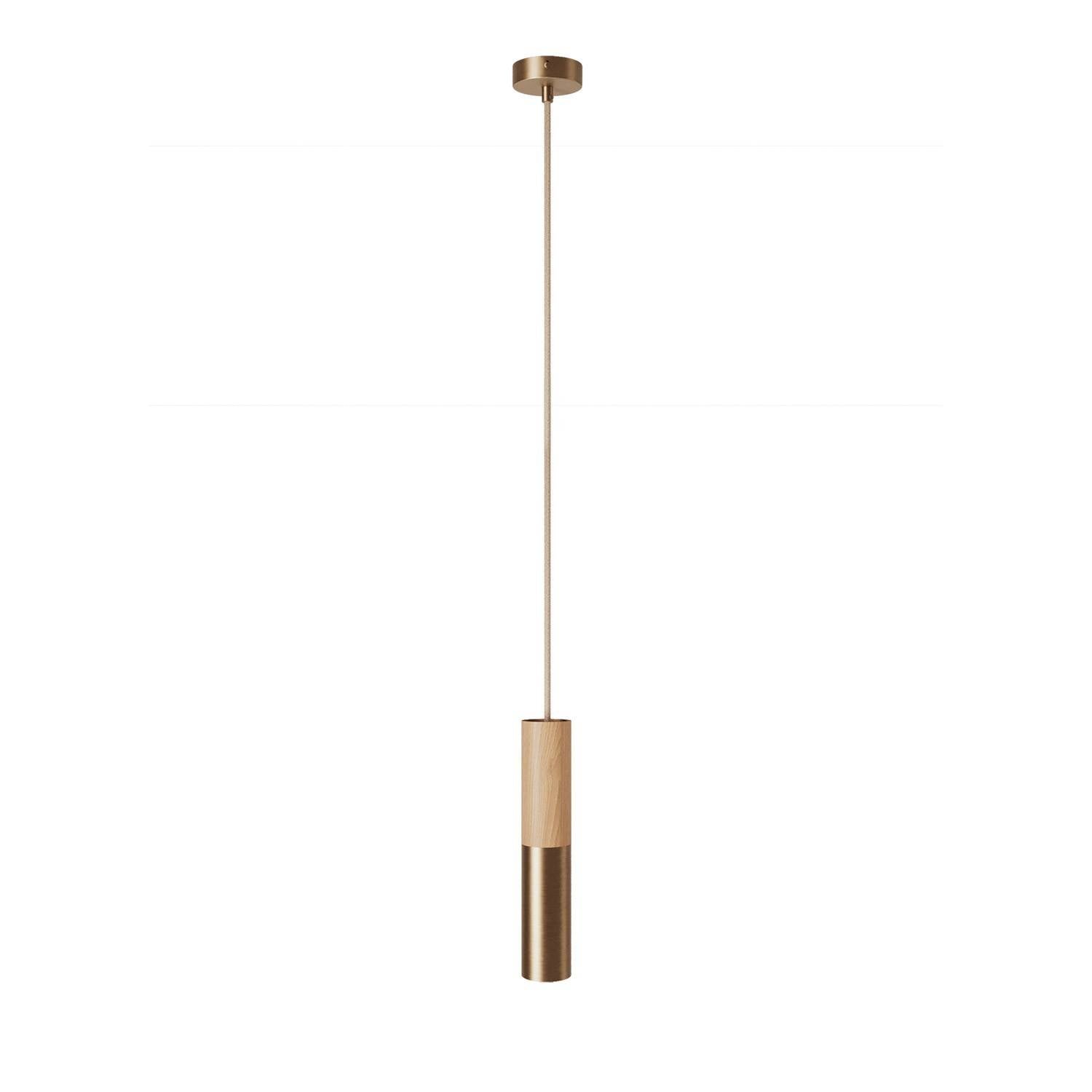 Závěsná lampa Tub s dřevěným a kovovým stínidlem, 190 cm kabelu, E14