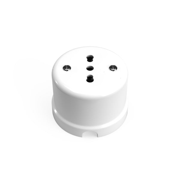 Italská porcelánová nástěnná zásuvka 10/16A, Ø 65 mm, černá/bílá