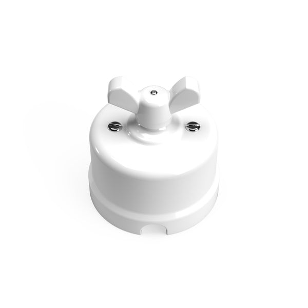 Bílý porcelánový přepínač/rozbočovač 10AX250V s motýlkovou maticí