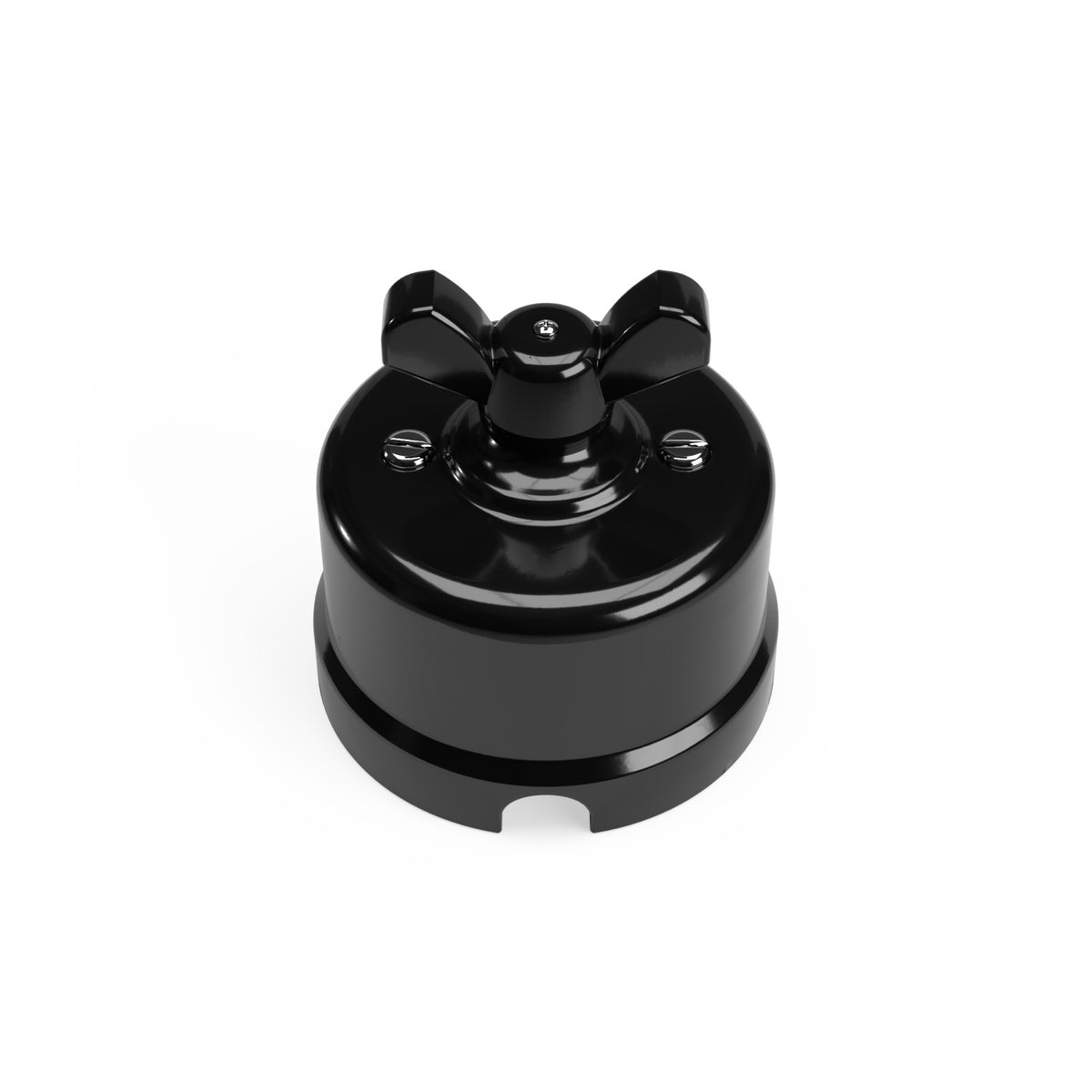 Černý porcelánový přepínač s křídlovou matkou 10AX250V, Ø 66,5 mm