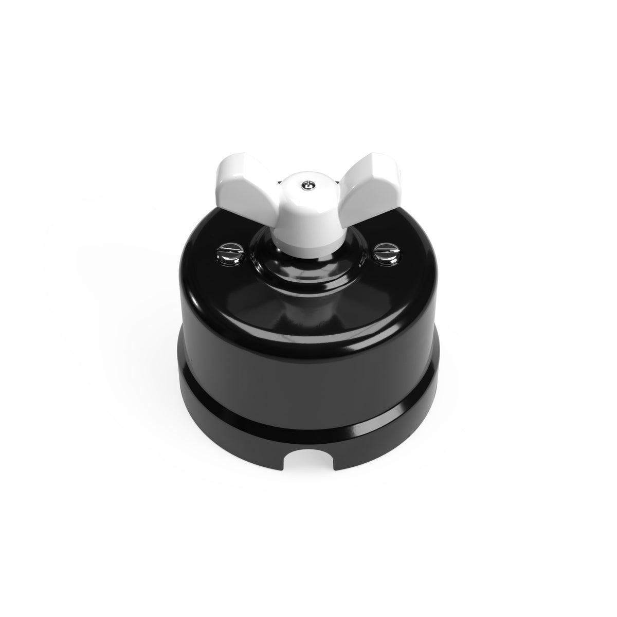 Černý porcelánový přepínač s křídlovou matkou 10AX250V, Ø 66,5 mm