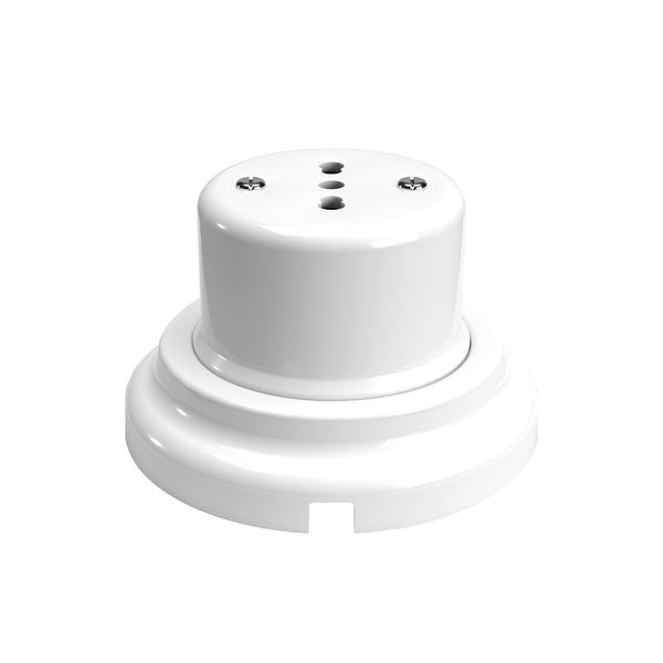 Italská dvouproudá zásuvka 10/16A z porcelánu, Ø 65 mm, bílá/černá