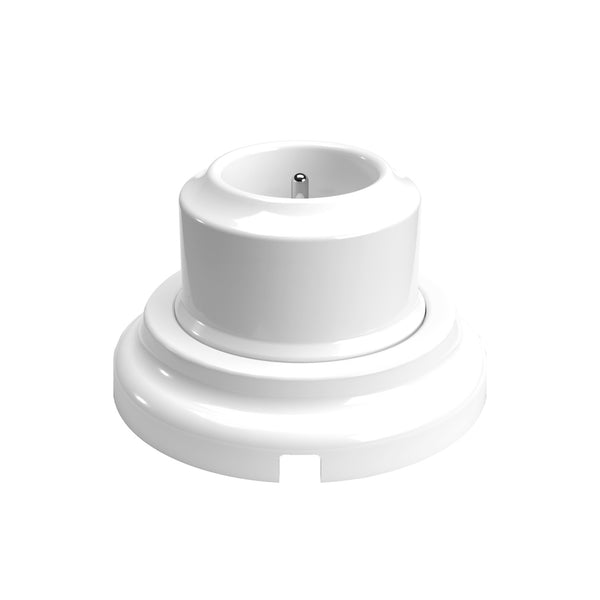 Francouzská stěnová zásuvka 2P+T 16A z porcelánu, Ø 65 mm, bílá/černá