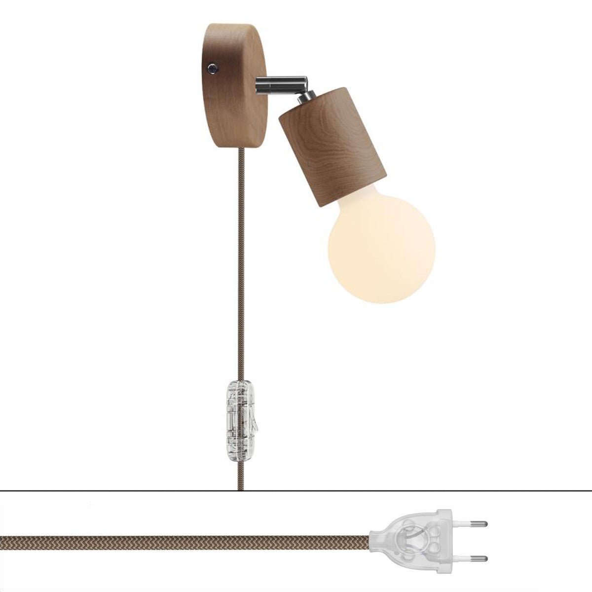 Spostaluce, nástěnná dřevěná lampa s nastavitelným kloubem a E27 objímkou, max. 42W