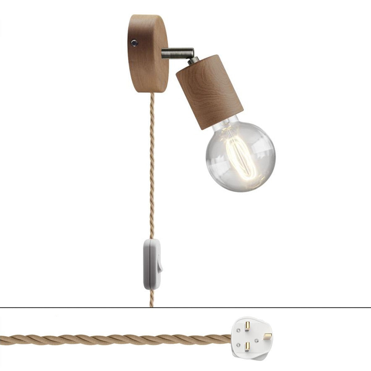 Spostaluce, nástěnná dřevěná lampa s nastavitelným kloubem a E27 objímkou, max. 42W