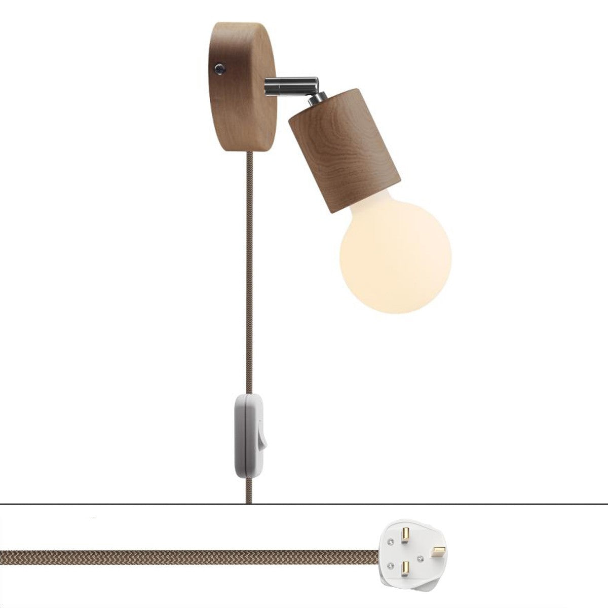 Spostaluce, nástěnná dřevěná lampa s nastavitelným kloubem a E27 objímkou, max. 42W