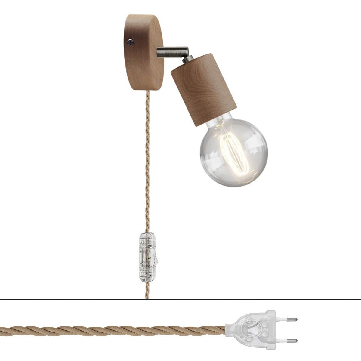 Spostaluce, nástěnná dřevěná lampa s nastavitelným kloubem a E27 objímkou, max. 42W