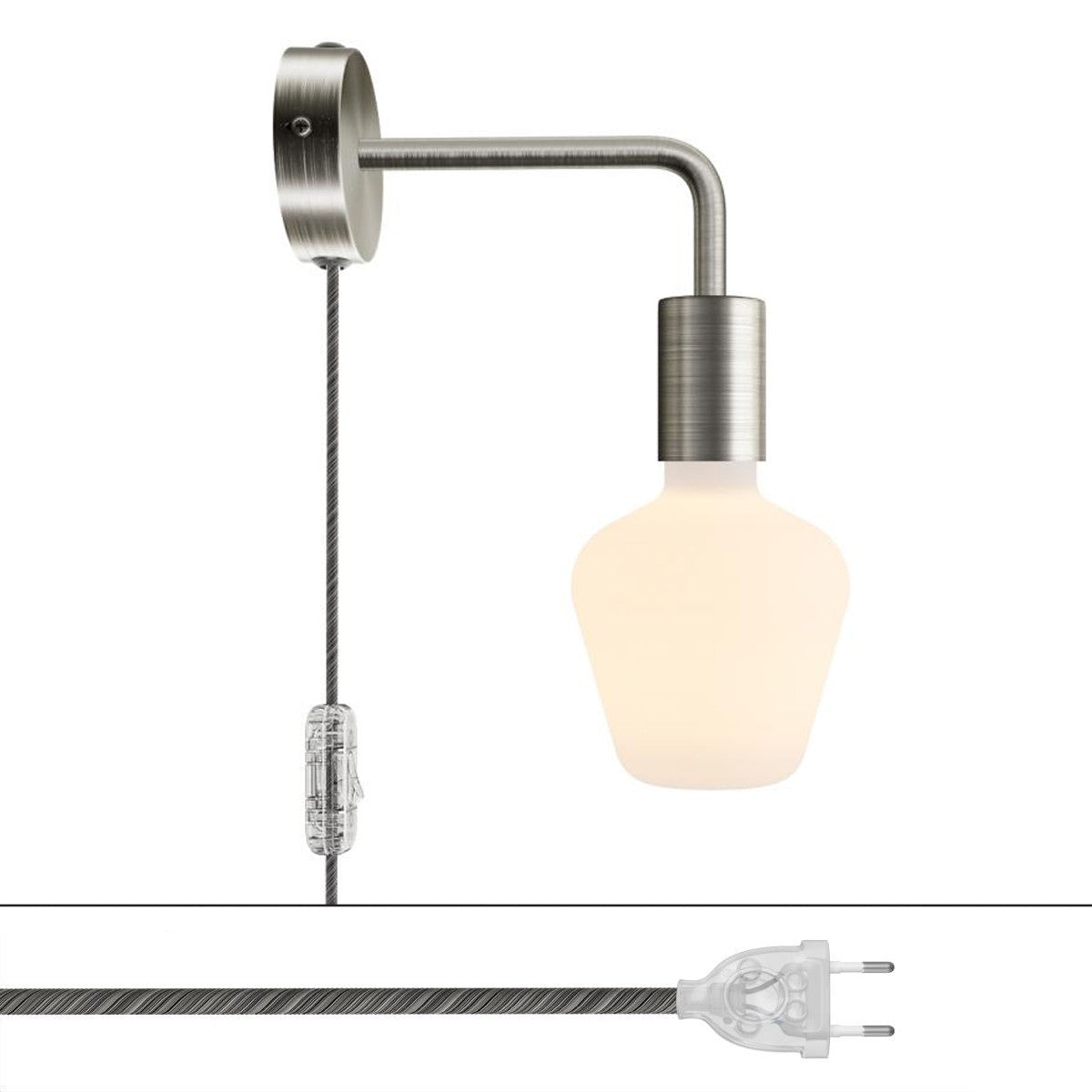 Spostaluce, nástěnná kovová lampa L tvaru s vypínačem, 53W, 210 cm kabelu