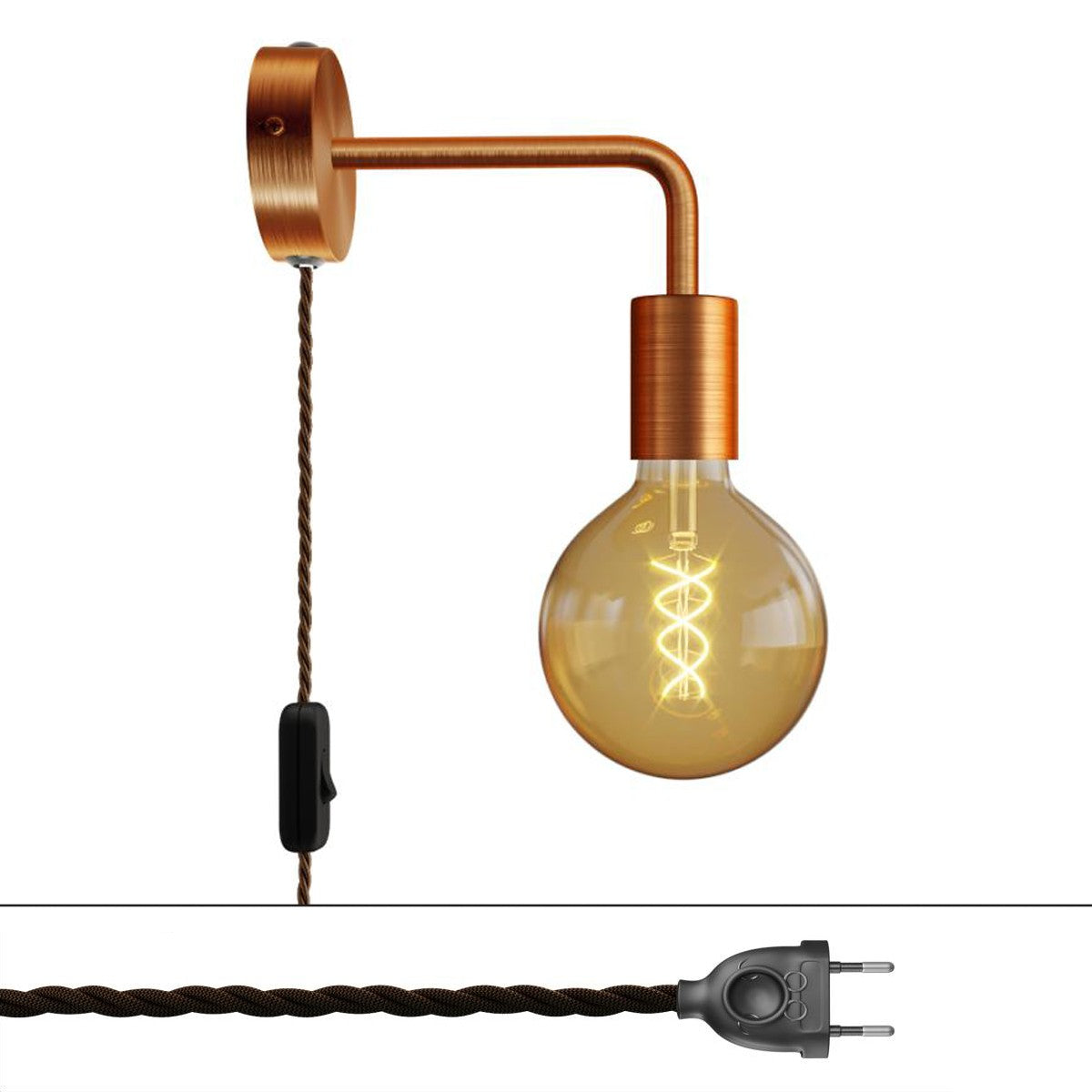 Spostaluce, nástěnná kovová lampa L tvaru s vypínačem, 53W, 210 cm kabelu