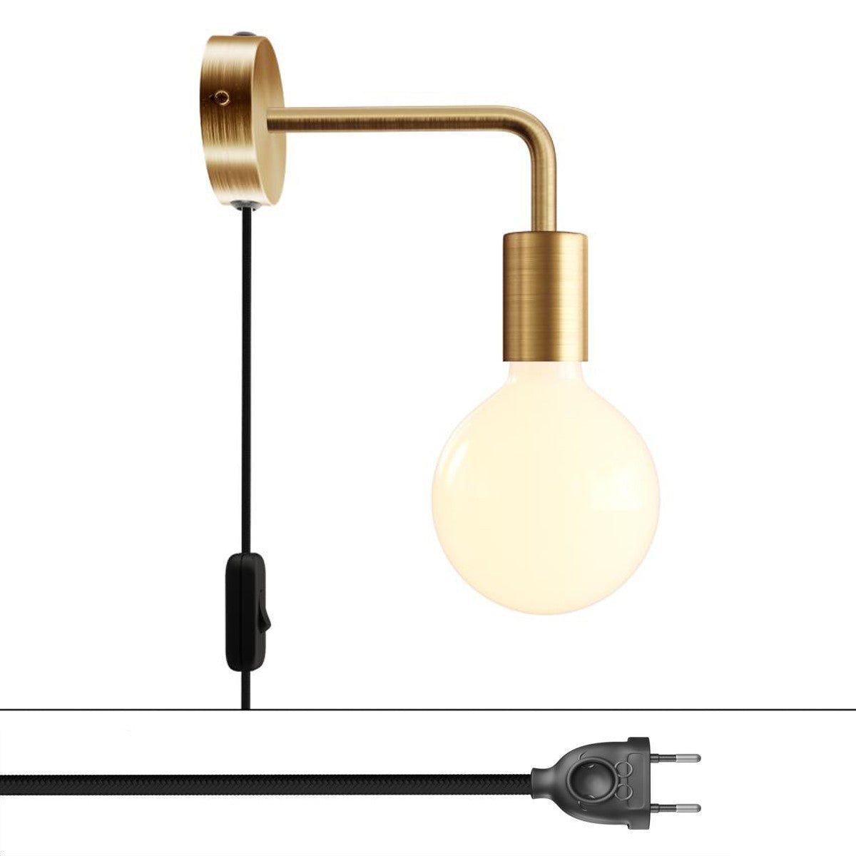 Spostaluce, nástěnná kovová lampa L tvaru s vypínačem, 53W, 210 cm kabelu
