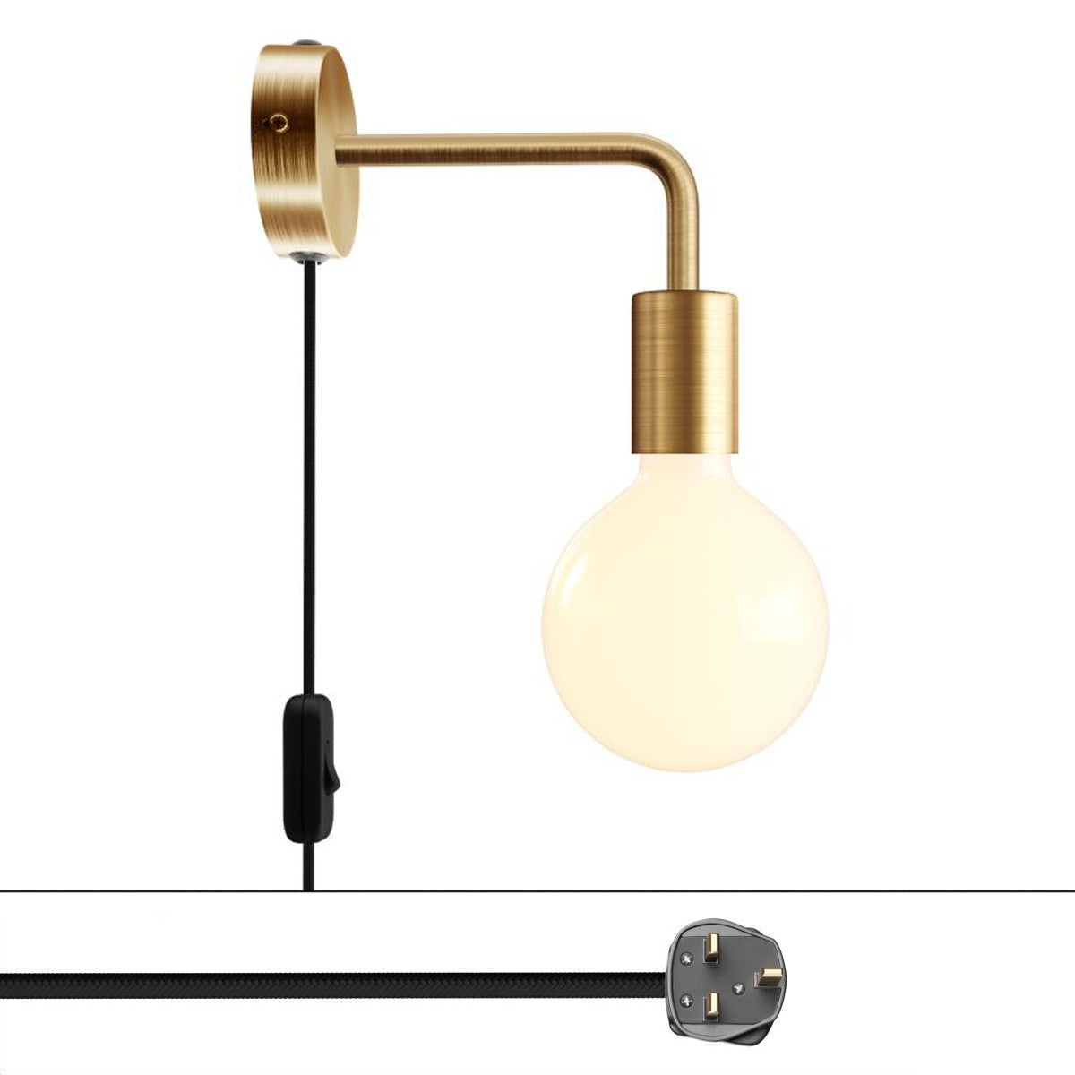 Spostaluce, nástěnná kovová lampa L tvaru s vypínačem, 53W, 210 cm kabelu