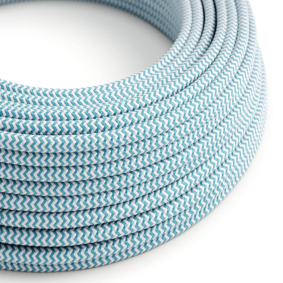 Kulatý UV odolný elektrický kabel 2x1,00 mm v tyrkysově-bílé barvě pro venkovní použití - H05RN-F, průměr 7,6 mm