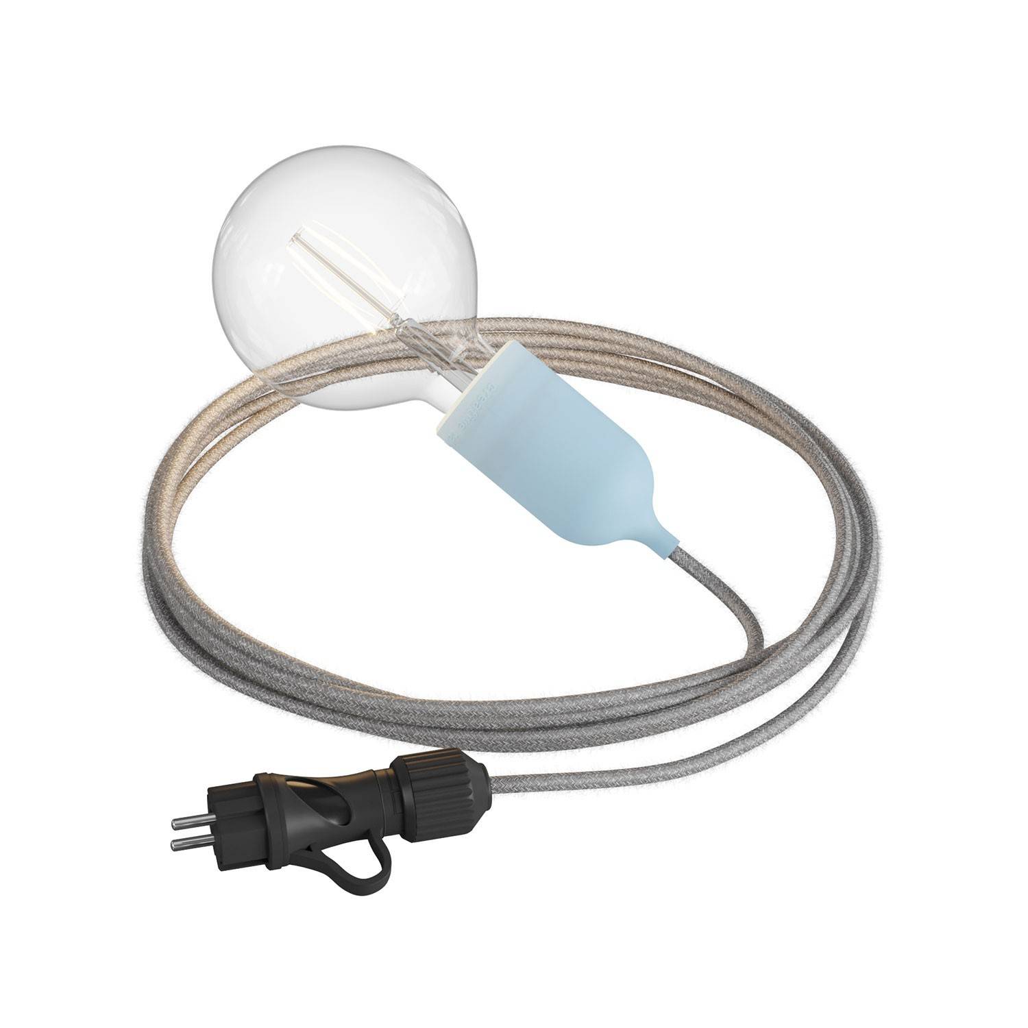 Eiva Snake Pastel, přenosná venkovní lampa s 5 m textilním kabelem a vodě odolnou objímkou IP65