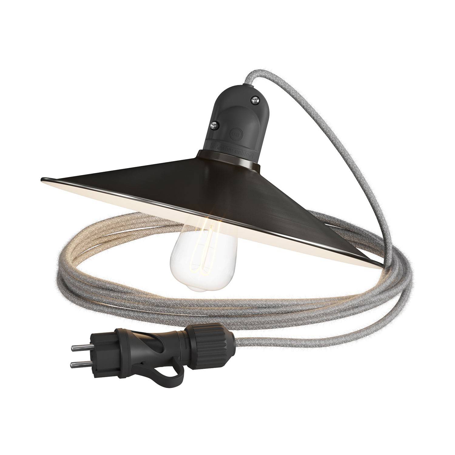 Eiva Snake Swing - přenosná venkovní lampa s 5 m textilním kabelem a voděodolnou objímkou IP65