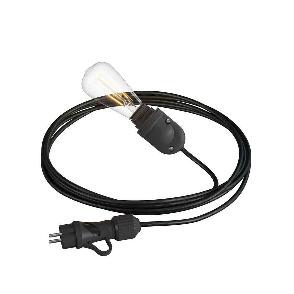 Eiva Snake, voděodolná venkovní lampa s 5 m textilním kabelem a objímkou E27 IP65