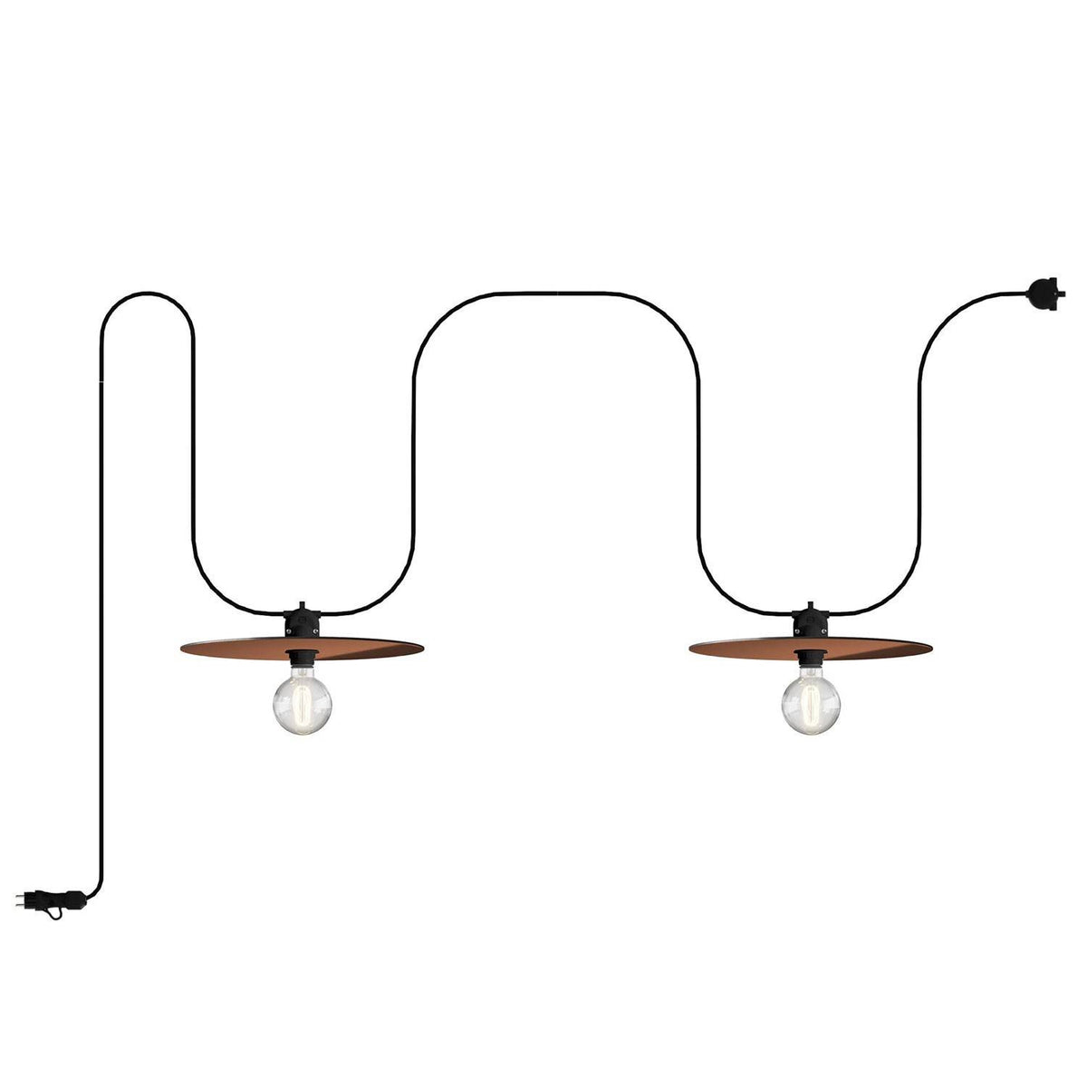 EIVA přenosný venkovní světelný řetěz IP65, 560 cm, 2 stínidla ø 400 mm