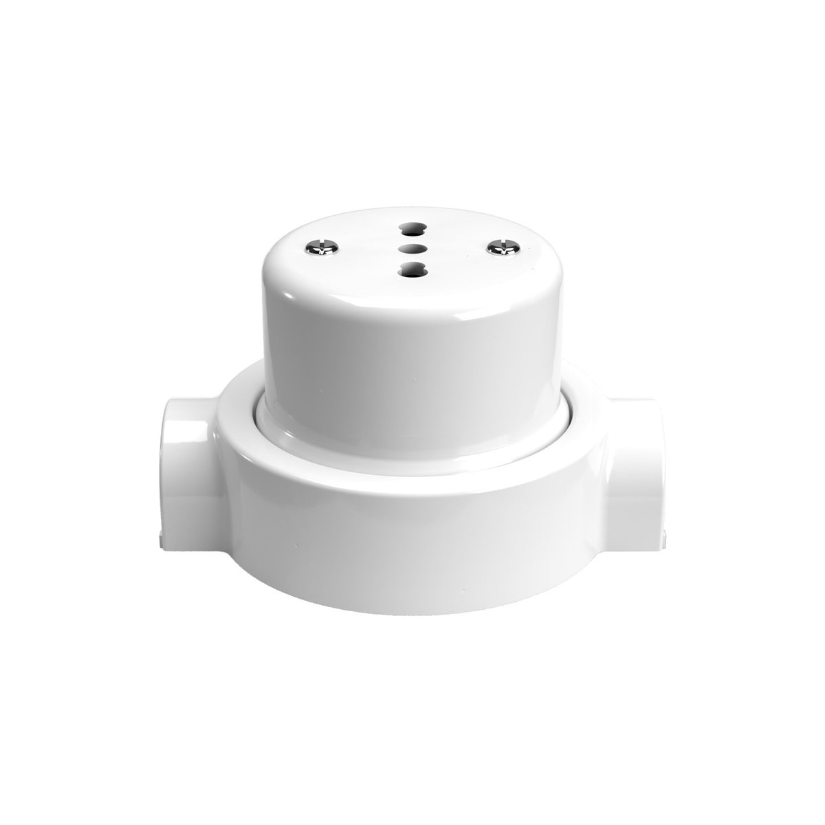Sada italských porcelánových dvoupólových zásuvek 10/16A, bílá/černá, Ø 65 mm