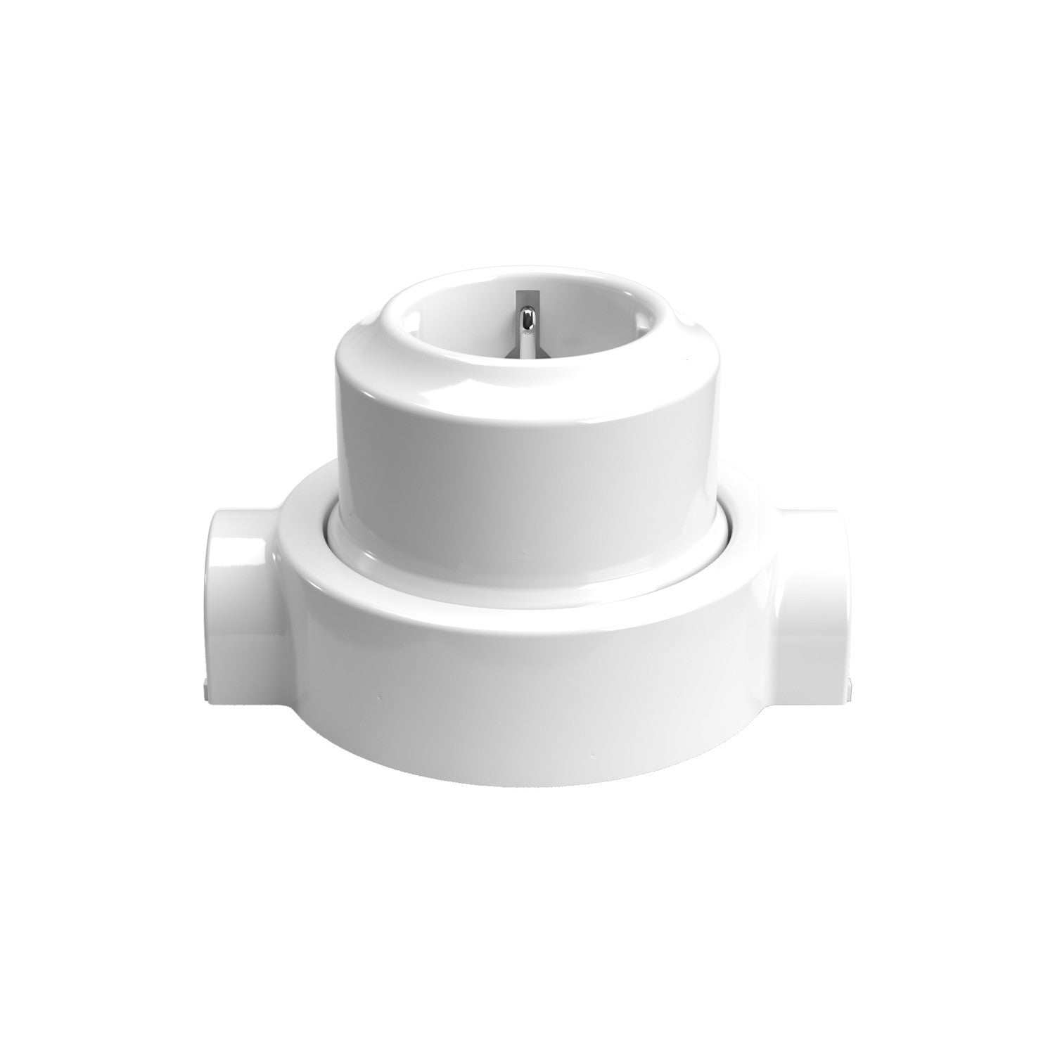 Stěnová zásuvka Schuko 16A z porcelánu, průměr 65 mm, bílá/černá