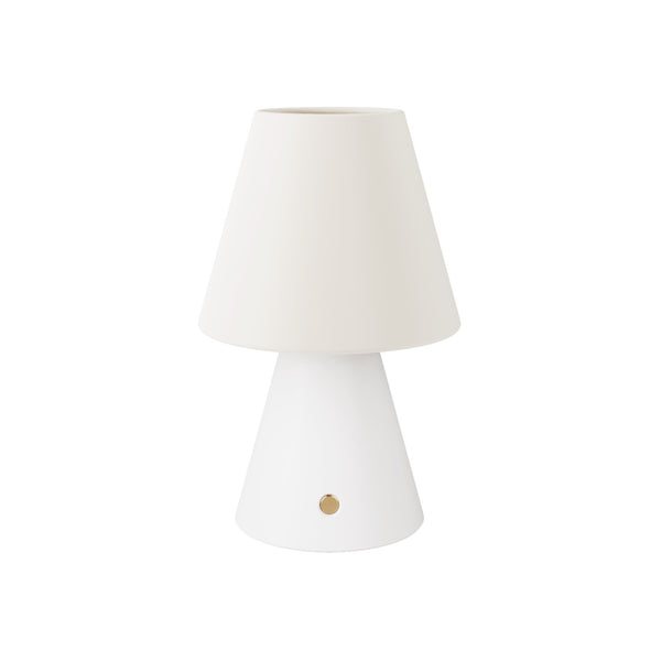 Přenosná dobíjecí lampa LED Cabless11 s látkovým stínítkem Impero mini, Ø 100 mm, 12 hodin výdrže