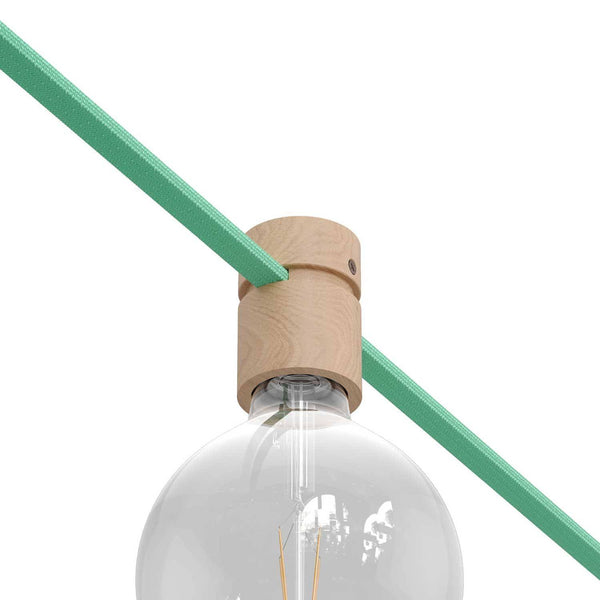 Dřevěná objímka E27 s příslušenstvím, IP44, výška 70 mm, průměr 50 mm