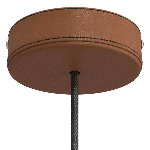 Dřevěný stropní baldachýn potažený kůží, Ø 124 mm, H 36 mm