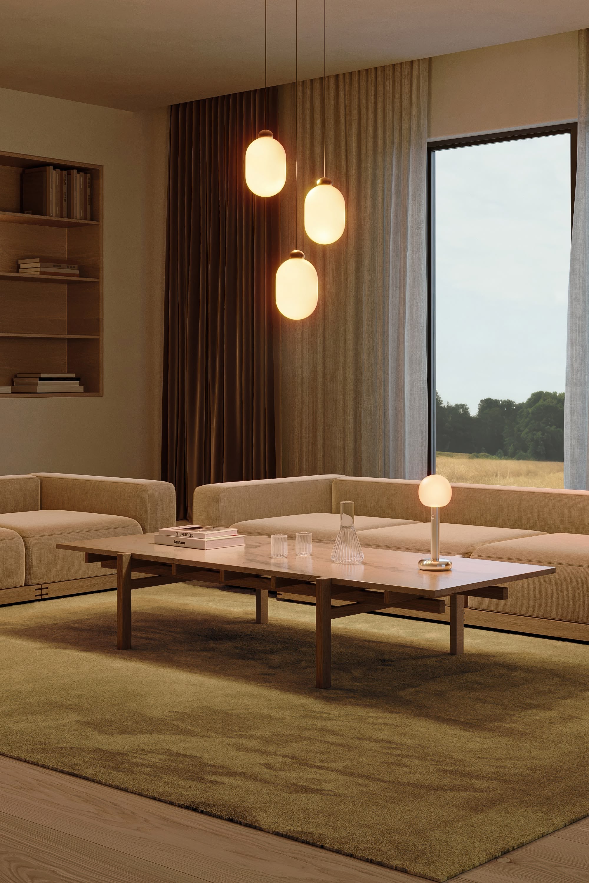Sun Chandelier závěsné svítidlo GRAU v obývacím pokoji