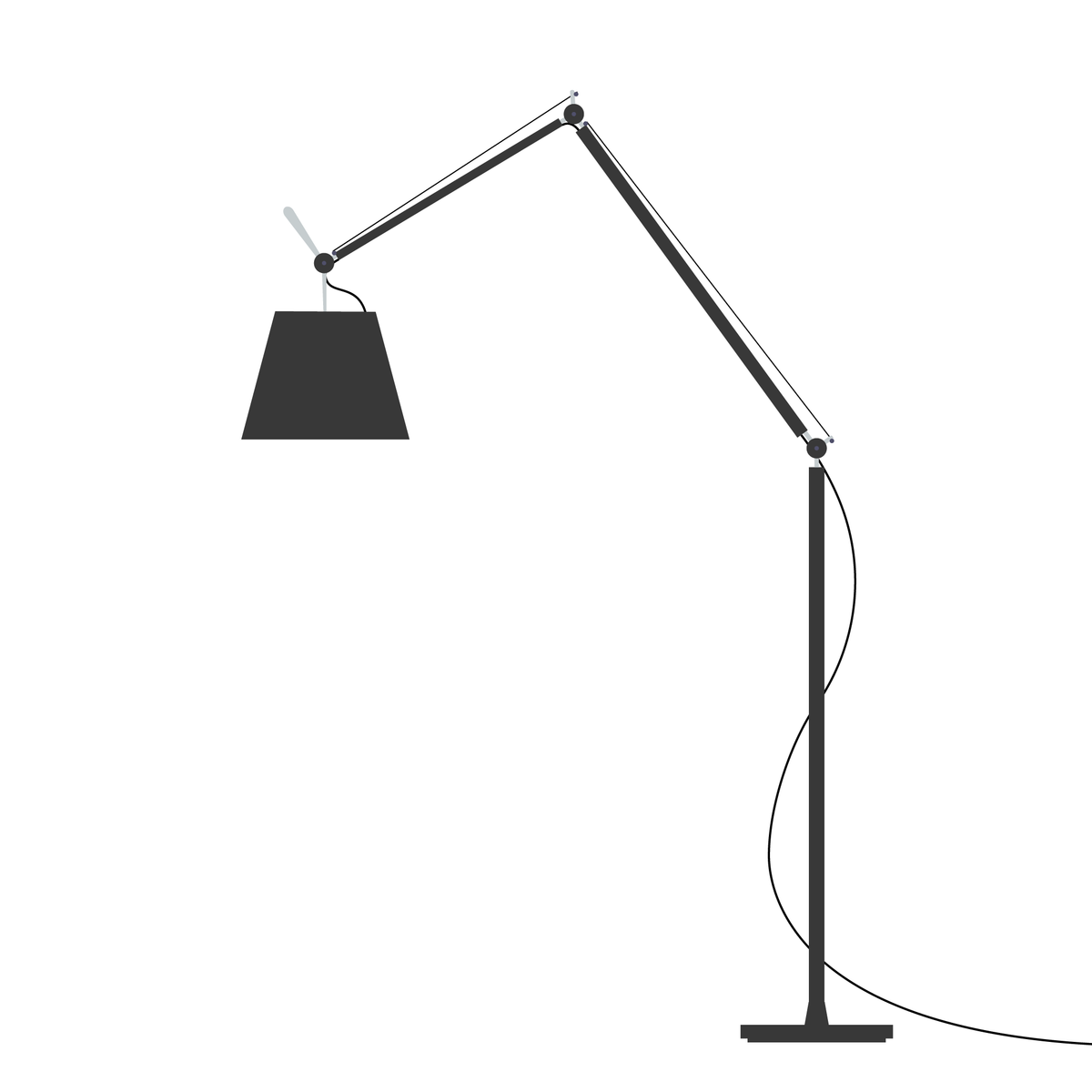 Artemide Tolomeo Mega – stojací (terra), Černá · vypínač, Černá textilie Ø 36 cm