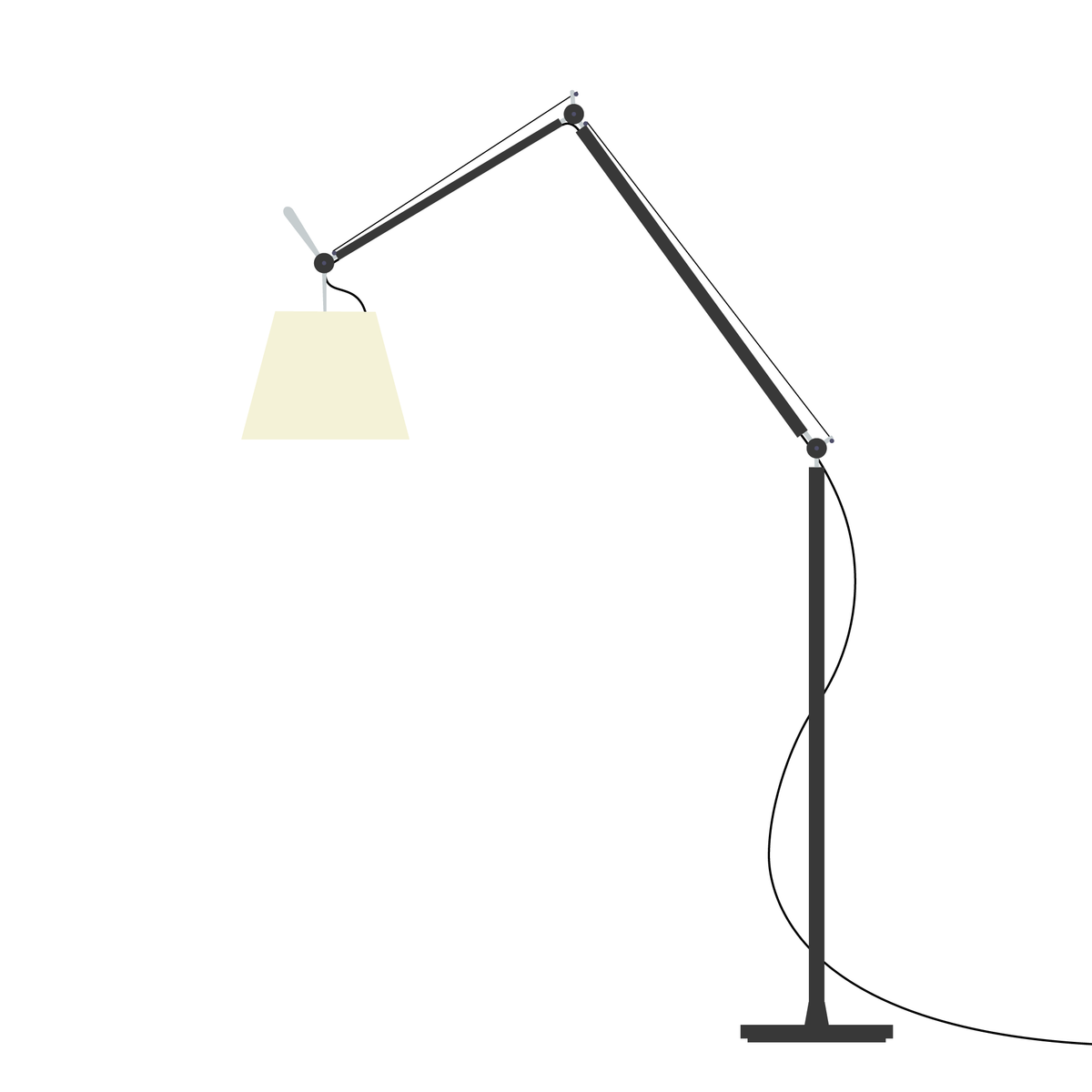 Artemide Tolomeo Mega – stojací (terra), Černá · vypínač, Pergamen Ø 36 cm