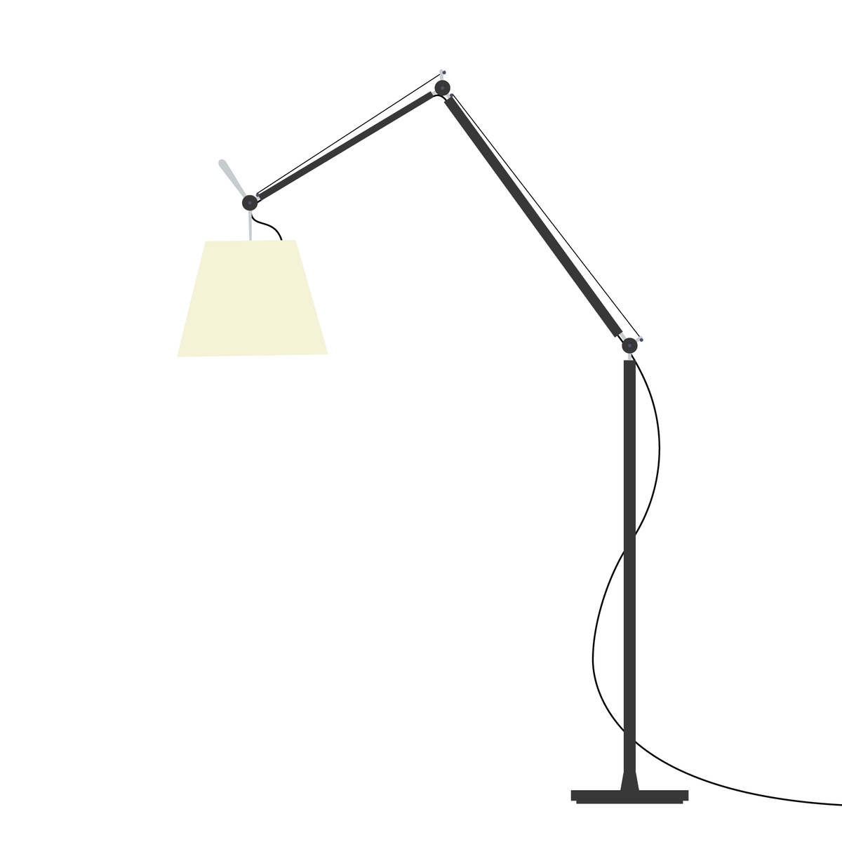 Artemide Tolomeo Mega – stojací (terra), Černá · vypínač, Pergamen Ø 42 cm