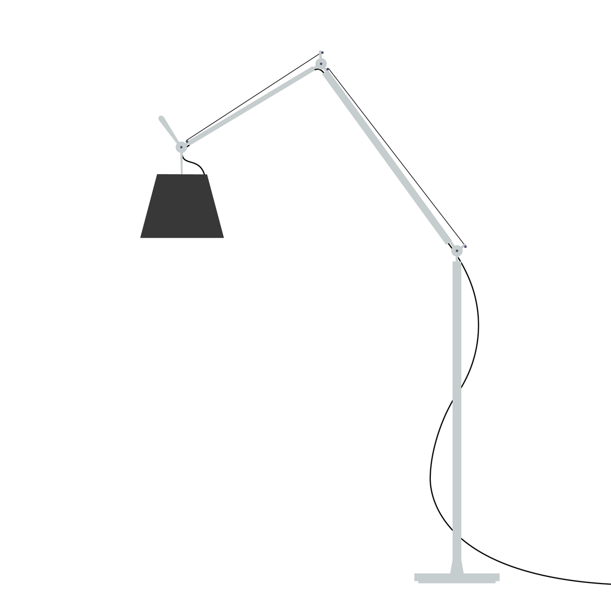 Artemide Tolomeo Mega – stojací (terra), Hliník · vypínač, Černá textilie Ø 32 cm