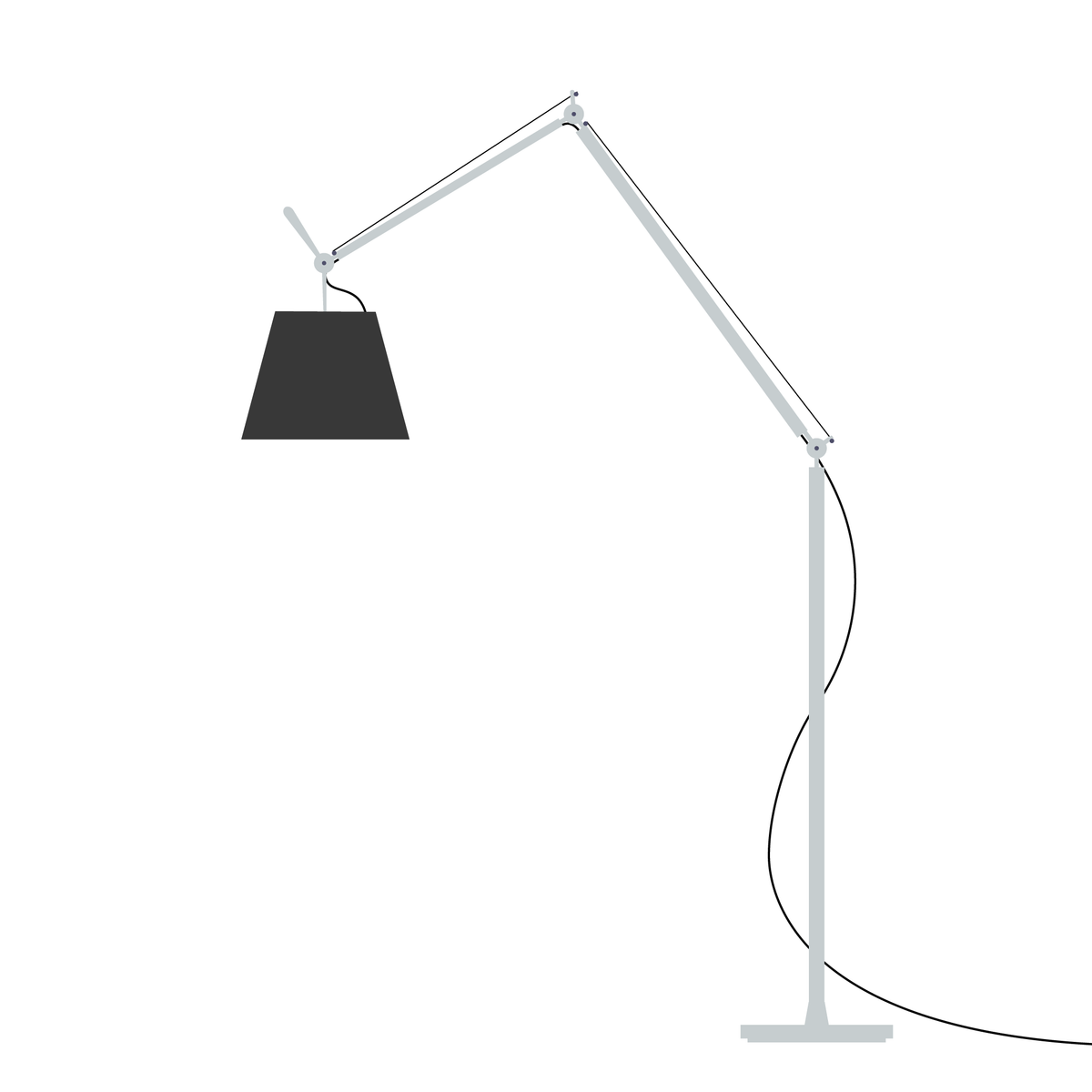 Artemide Tolomeo Mega – stojací (terra), Hliník · vypínač, Černá textilie Ø 36 cm