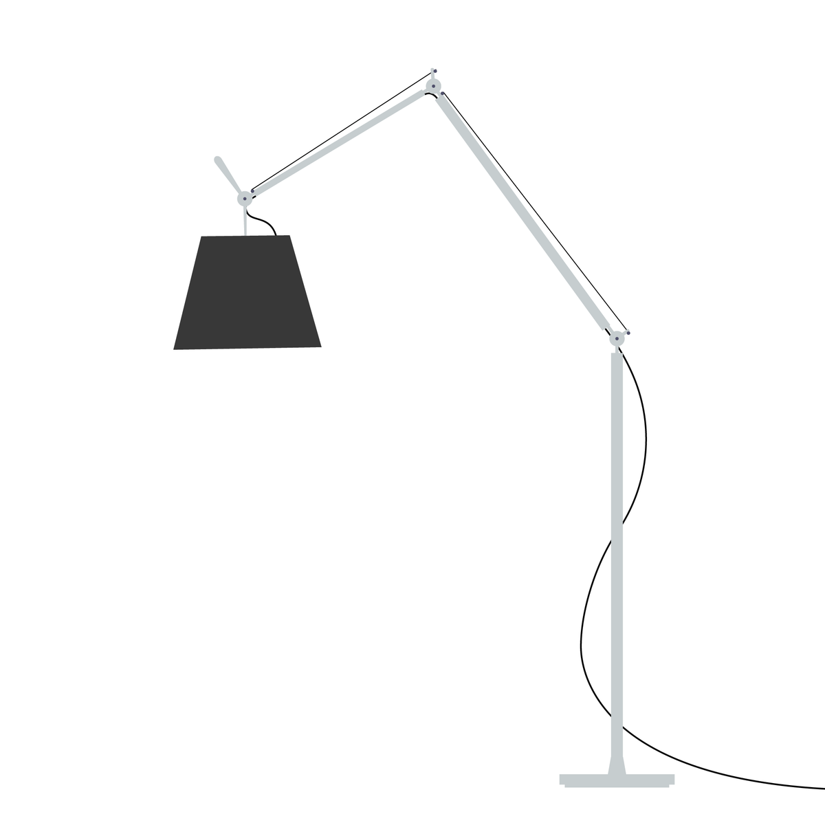 Artemide Tolomeo Mega – stojací (terra), Hliník · vypínač, Černá textilie Ø 42 cm